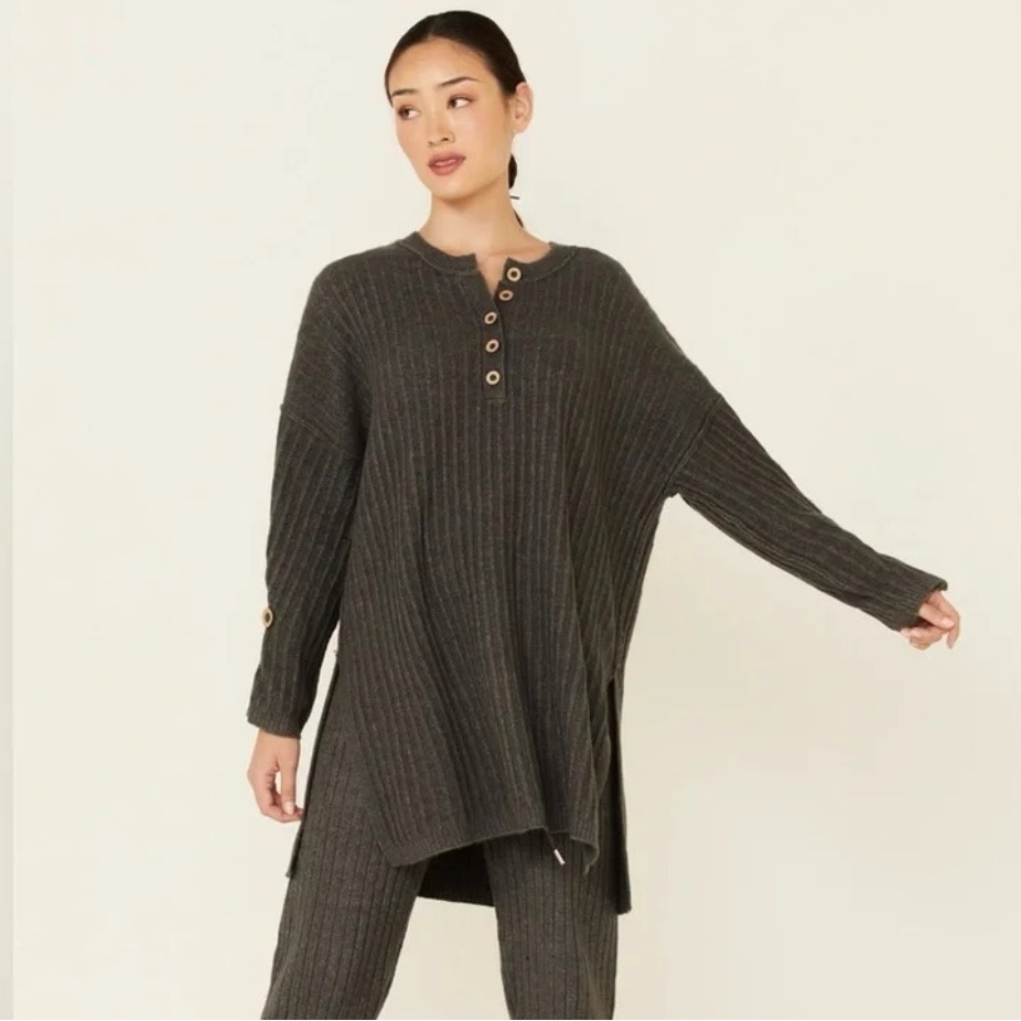 Intimately Free People Around The Clock Tunic Sweater Green Small Oversized
